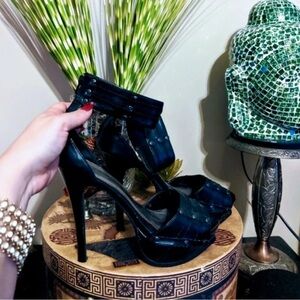 Charlotte Russe Black Studded Platform Ankle-Cuff Heels